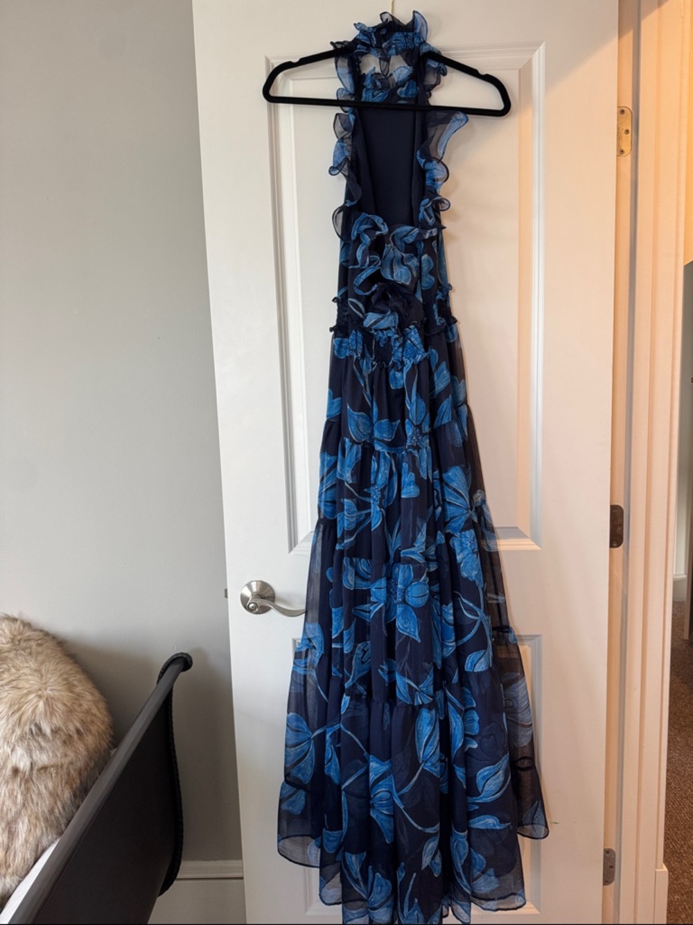PatBO Navy Blue and Bright Blue Floral Chiffon Maxi Dress - Picture 2 of 6